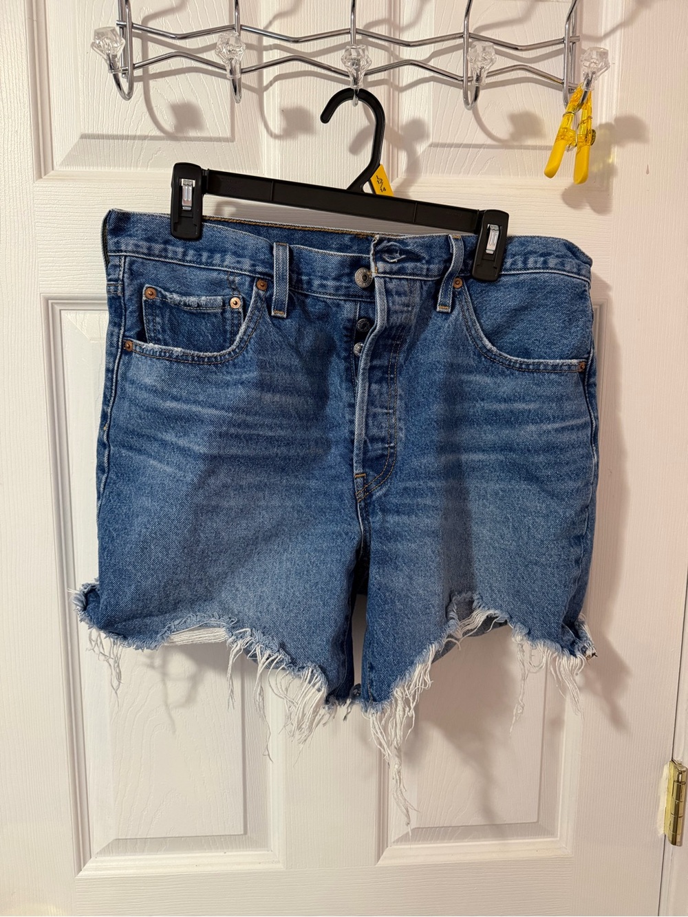 Levi's Faded Blue High-Rise Frayed Hem Jean Shorts